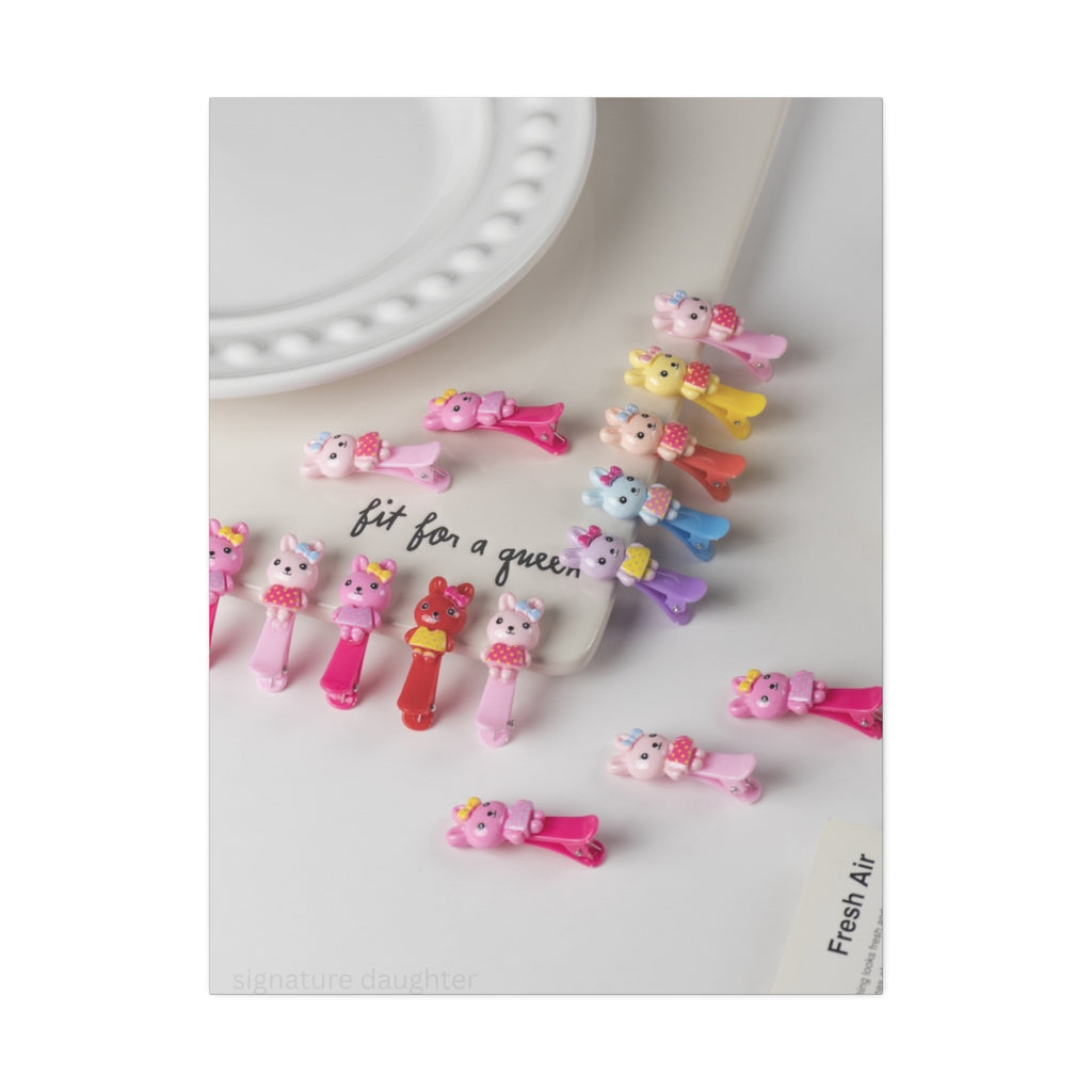 Canvas Print — 'Fit for a Queen' Cute Cat Hair Clip Photo Wall Art