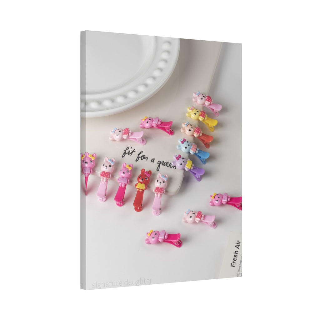 Canvas Print — 'Fit for a Queen' Cute Cat Hair Clip Photo Wall Art