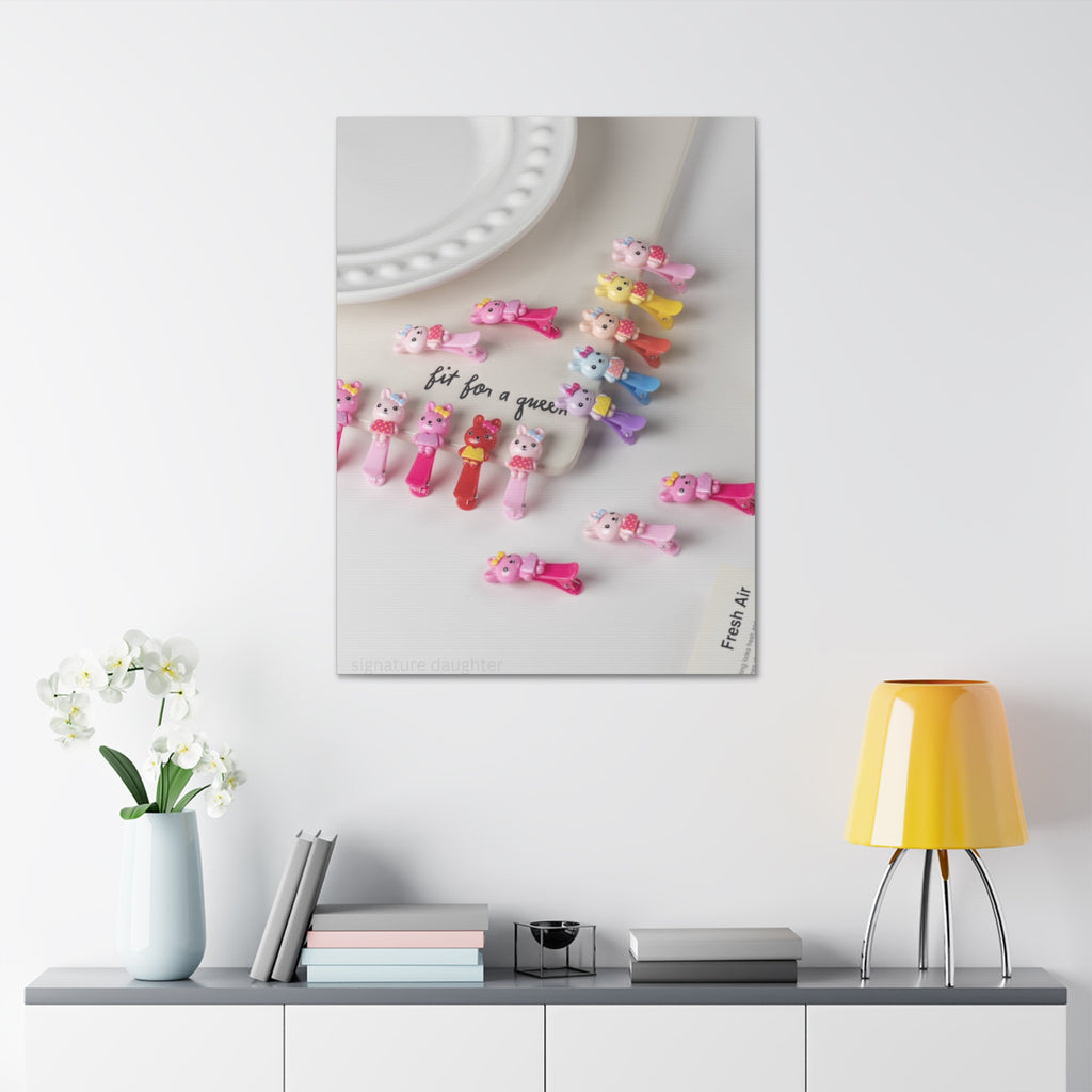 Canvas Print — 'Fit for a Queen' Cute Cat Hair Clip Photo Wall Art