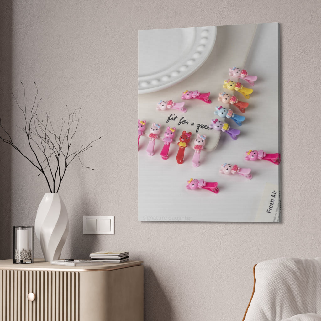 Canvas Print — 'Fit for a Queen' Cute Cat Hair Clip Photo Wall Art